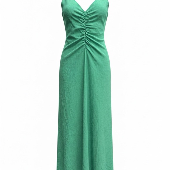 Zara Dresses & Skirts - Zara Emerald Green Ruched V-Neck Maxi Dress